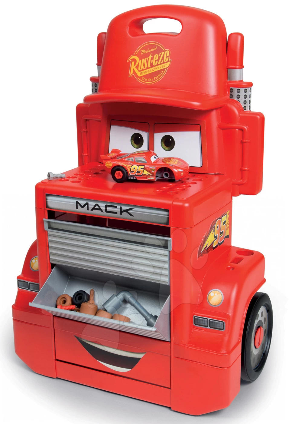 Trettraktor-Set Farmer XL Smoby Mit Anhänger Und Werkstattwagen Cars Mack Truck – Bild 6