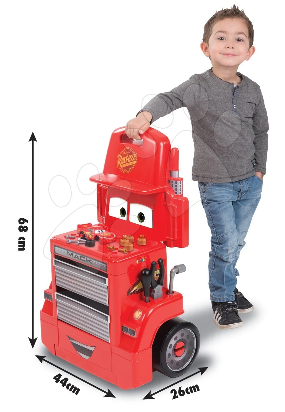 Trettraktor-Set Farmer XL Smoby Mit Anhänger Und Werkstattwagen Cars Mack Truck – Bild 17