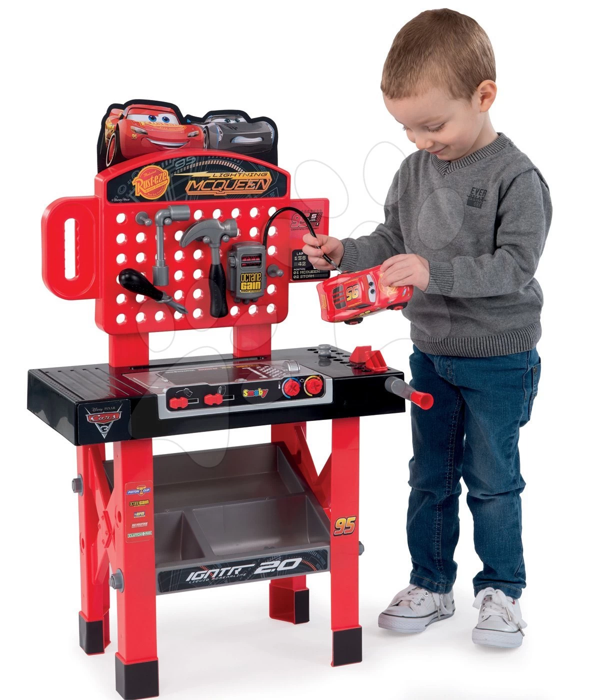 Set Werkstatt Mit Klappauto Cars 3 Smoby Und Ein Rucksack Mit Werkzeugen Und Einem McQueen-Spielzeugauto â Bild 4