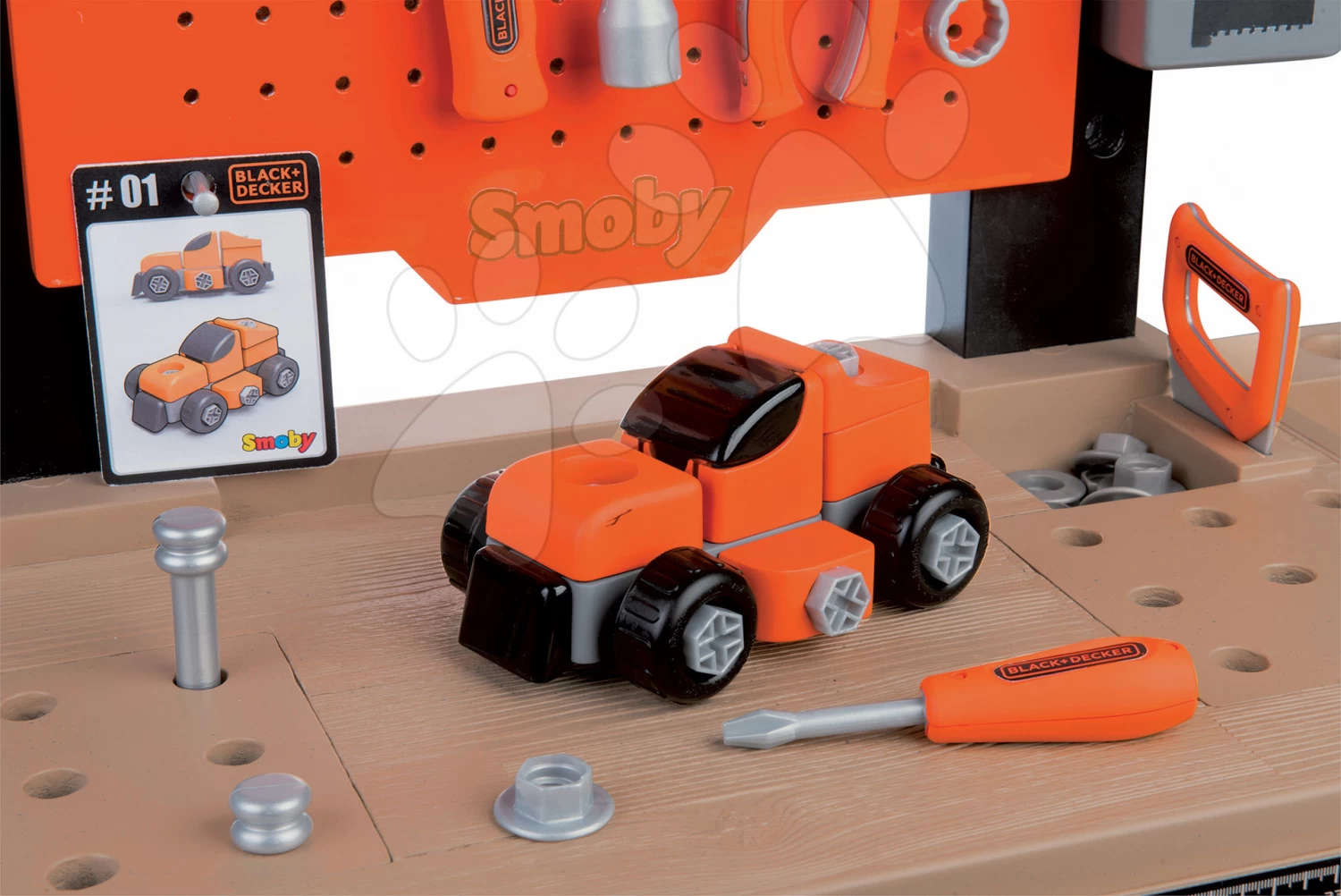 Black + Decker Smoby-Arbeitswerkstatt Mit Bohrmaschine Und Spielzeugauto Mit 92 Teiligem Zubehör – Bild 8
