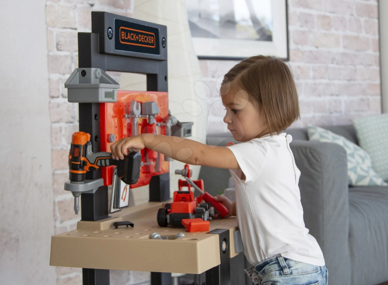 Black + Decker Smoby-Arbeitswerkstatt Mit Bohrmaschine Und Spielzeugauto Mit 92 Teiligem Zubehör – Bild 12