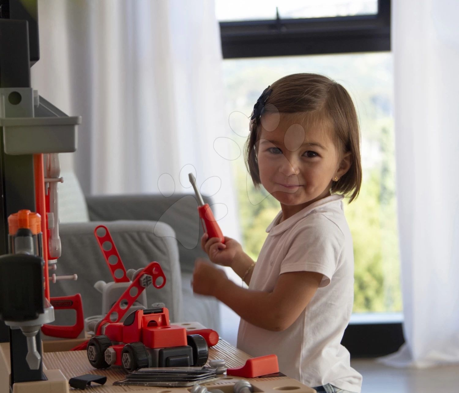 Black + Decker Smoby-Arbeitswerkstatt Mit Bohrmaschine Und Spielzeugauto Mit 92 Teiligem Zubehör – Bild 13