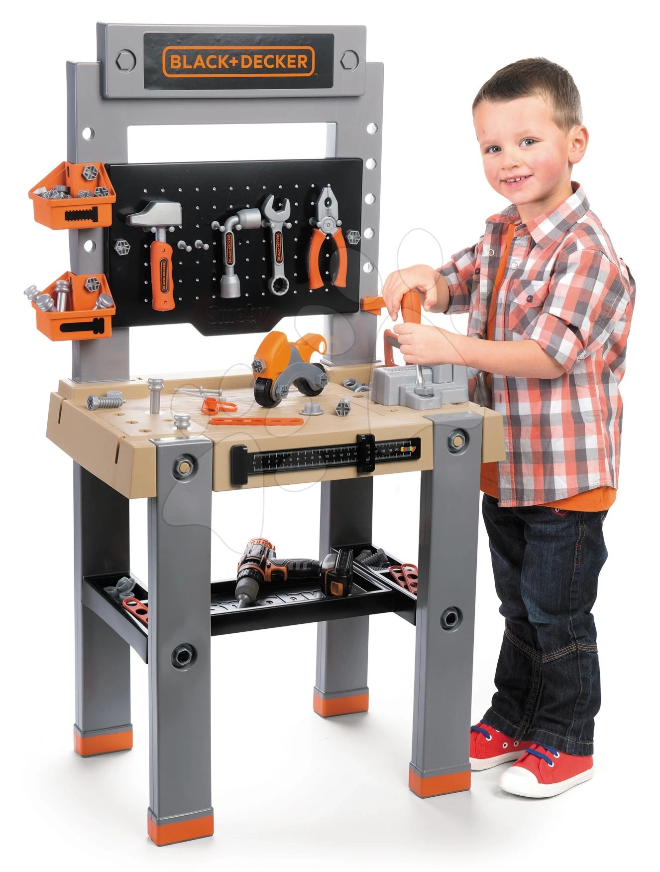 Werkstatt Black & Decker Smoby Mit Mechanischer Bohrmaschine Mit Schraubstock Und Klappmotor Und 82 Teiligem Zubehör 103 Cm Hoch – Bild 2