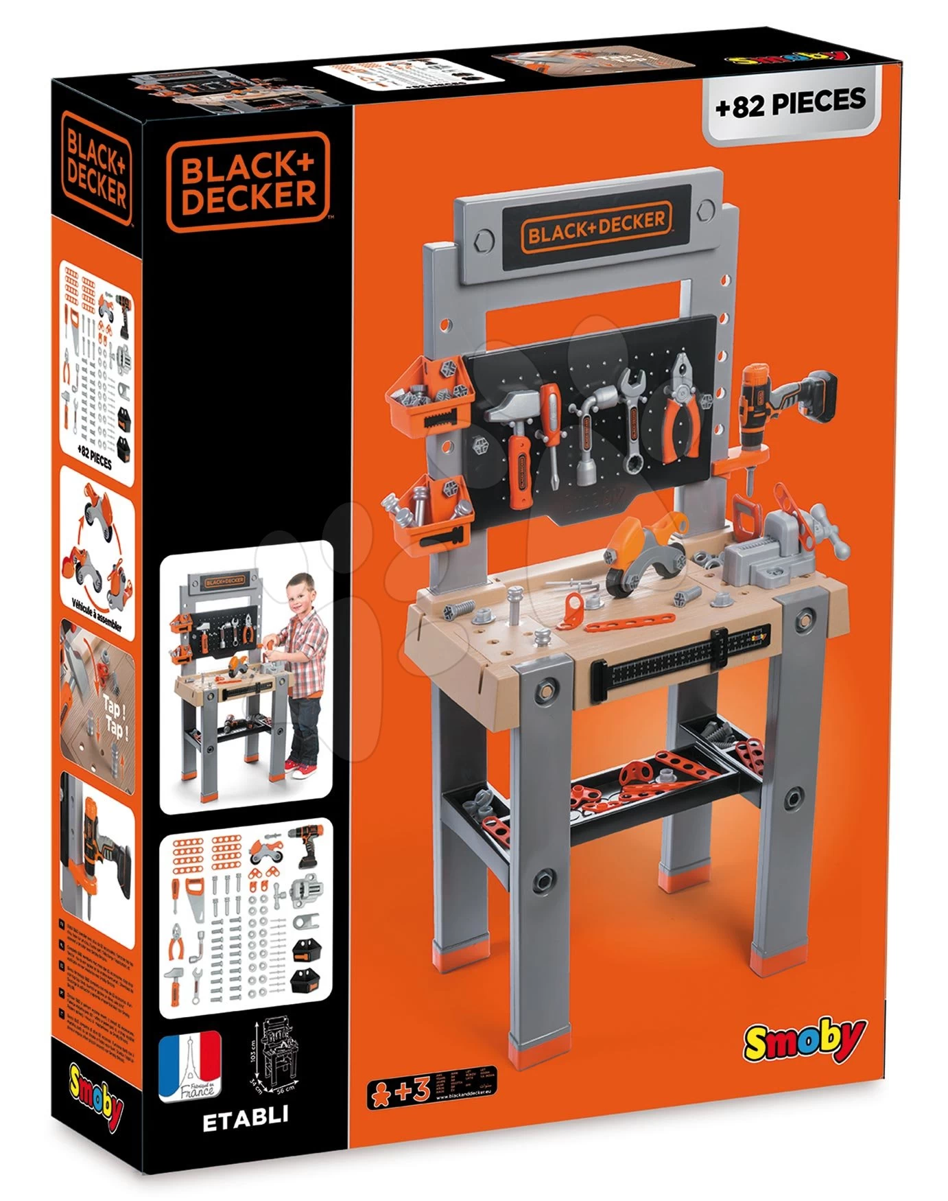 Werkstatt Black & Decker Smoby Mit Mechanischer Bohrmaschine Mit Schraubstock Und Klappmotor Und 82 Teiligem Zubehör 103 Cm Hoch – Bild 7