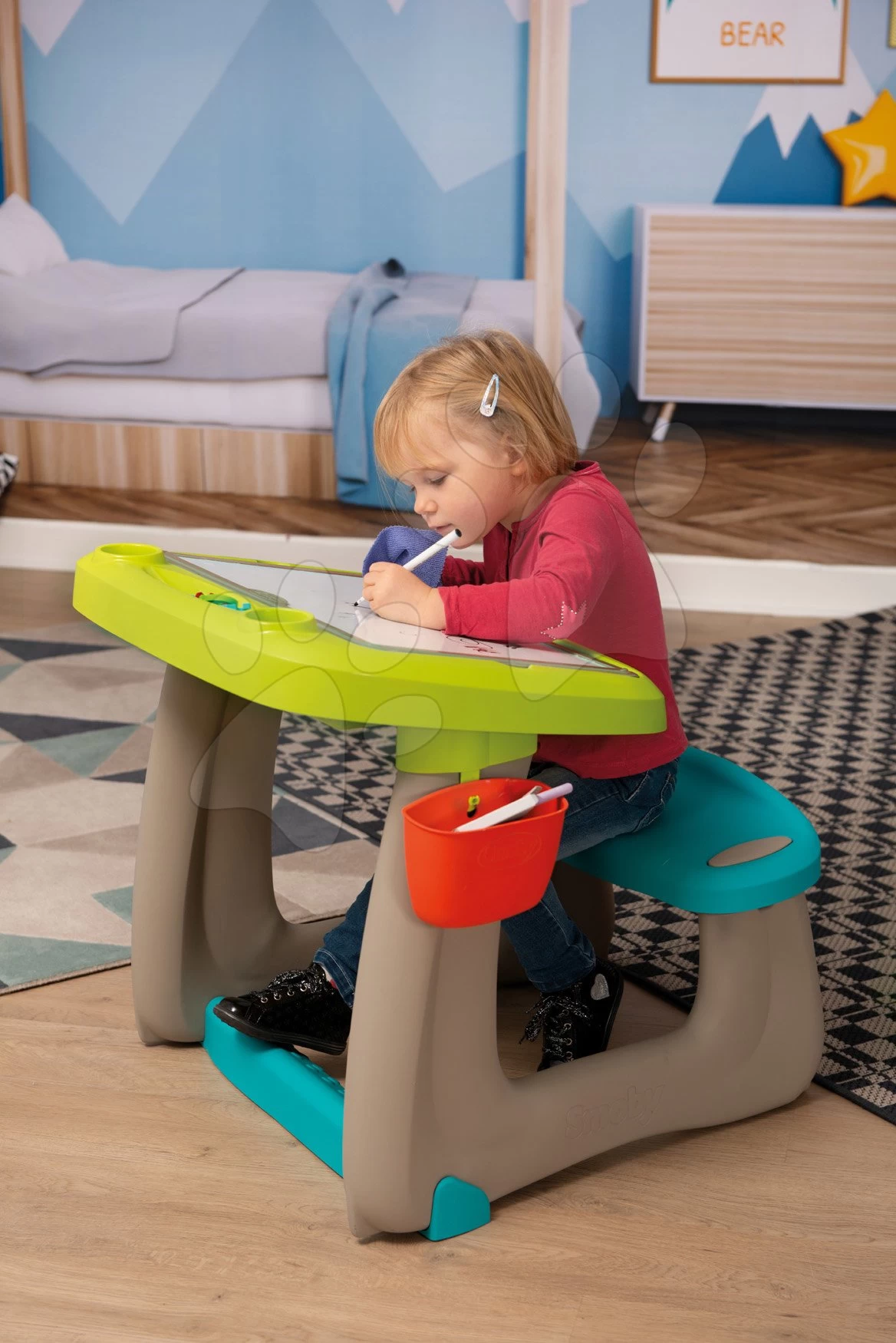 Set Reinigungswagen Mit Elektronischem Staubsauger Vacuum Cleaner Smoby Und Eine Bank Mit Doppelseitiger Schultafel Und Einem Arztköfferchen – Bild 7