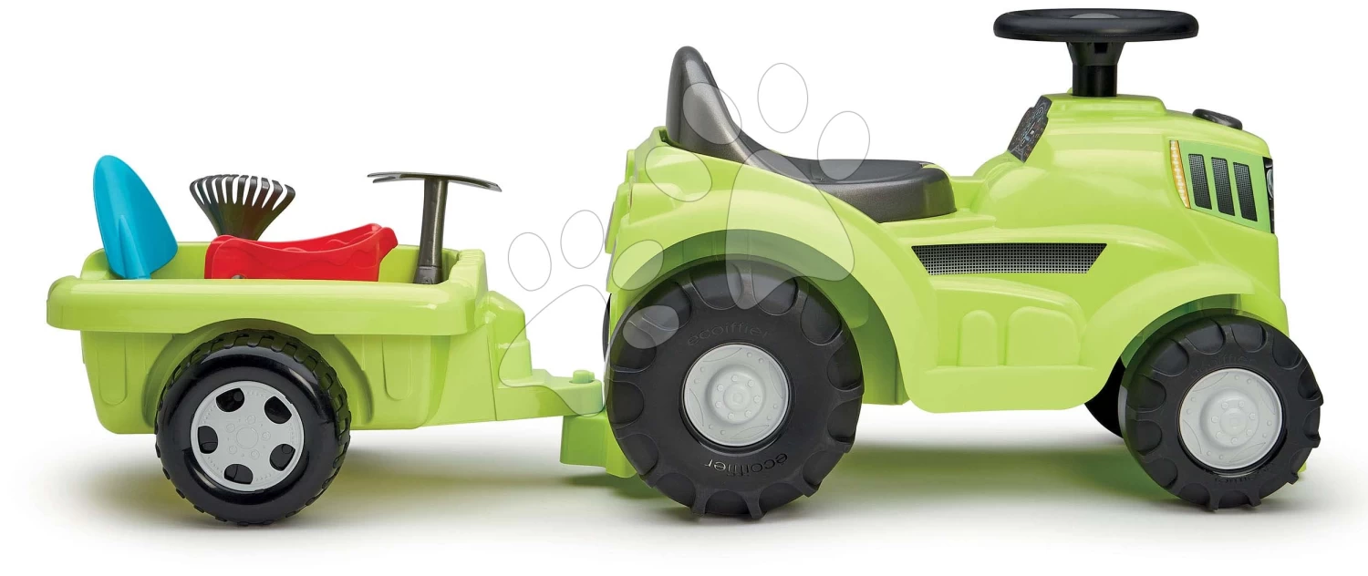 ECOIFFIER Rutschfahrzeug Mit Traktor Und Mit Anhänger Tractor Ride On With Garnished Trailer Écoiffier Mit Stauraum Und Gartenwerkzeug 85 Cm Von 12-36 Monaten – Bild 5