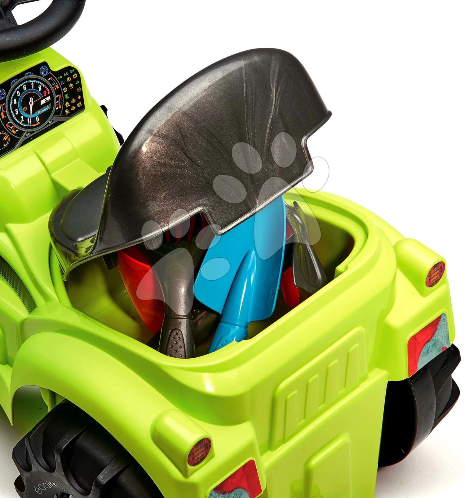 ECOIFFIER Rutschfahrzeug Mit Traktor Und Mit Anhänger Tractor Ride On With Garnished Trailer Écoiffier Mit Stauraum Und Gartenwerkzeug 85 Cm Von 12-36 Monaten – Bild 6