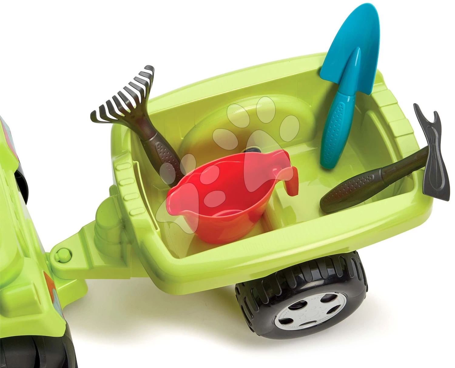 ECOIFFIER Rutschfahrzeug Mit Traktor Und Mit Anhänger Tractor Ride On With Garnished Trailer Écoiffier Mit Stauraum Und Gartenwerkzeug 85 Cm Von 12-36 Monaten – Bild 7