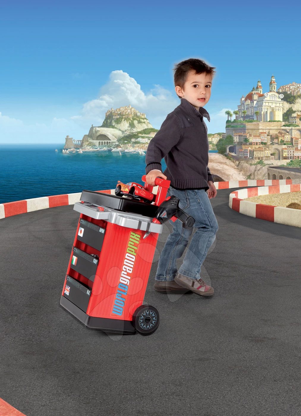 Set Simulator V8 Driver Smoby Elektronisch, Mit Sound Und Licht Und Arbeitswagen Mit Auto McQueen – Bild 6