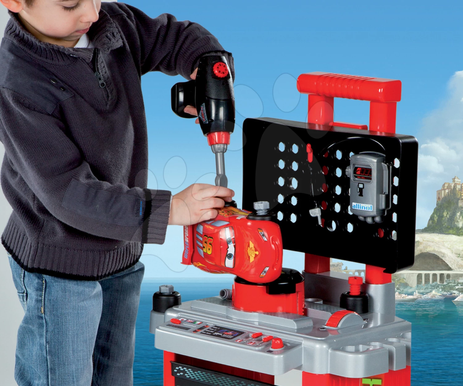 Set Simulator V8 Driver Smoby Elektronisch, Mit Sound Und Licht Und Arbeitswagen Mit Auto McQueen – Bild 5