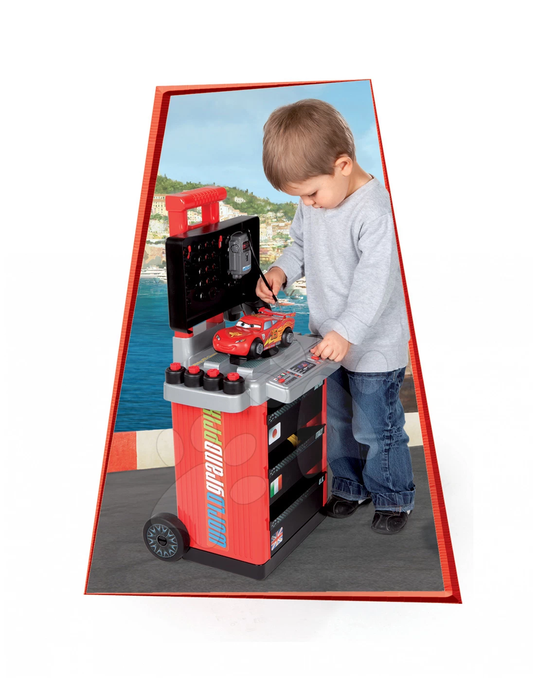 Set Simulator V8 Driver Smoby Elektronisch, Mit Sound Und Licht Und Arbeitswagen Mit Auto McQueen – Bild 9