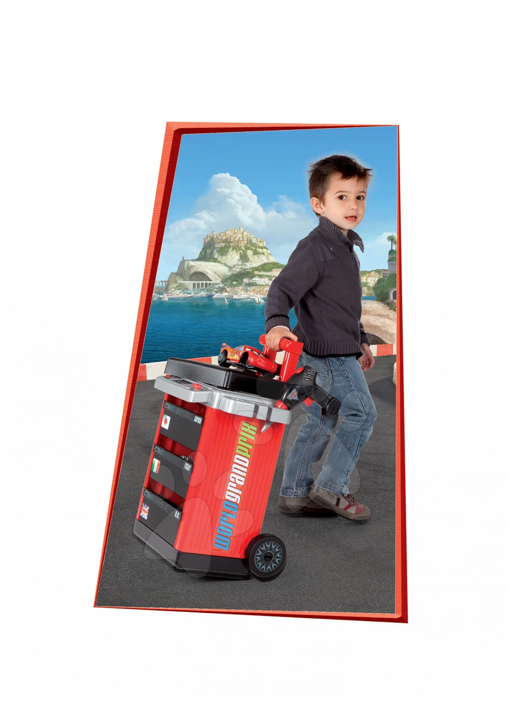 Set Simulator V8 Driver Smoby Elektronisch, Mit Sound Und Licht Und Arbeitswagen Mit Auto McQueen – Bild 10