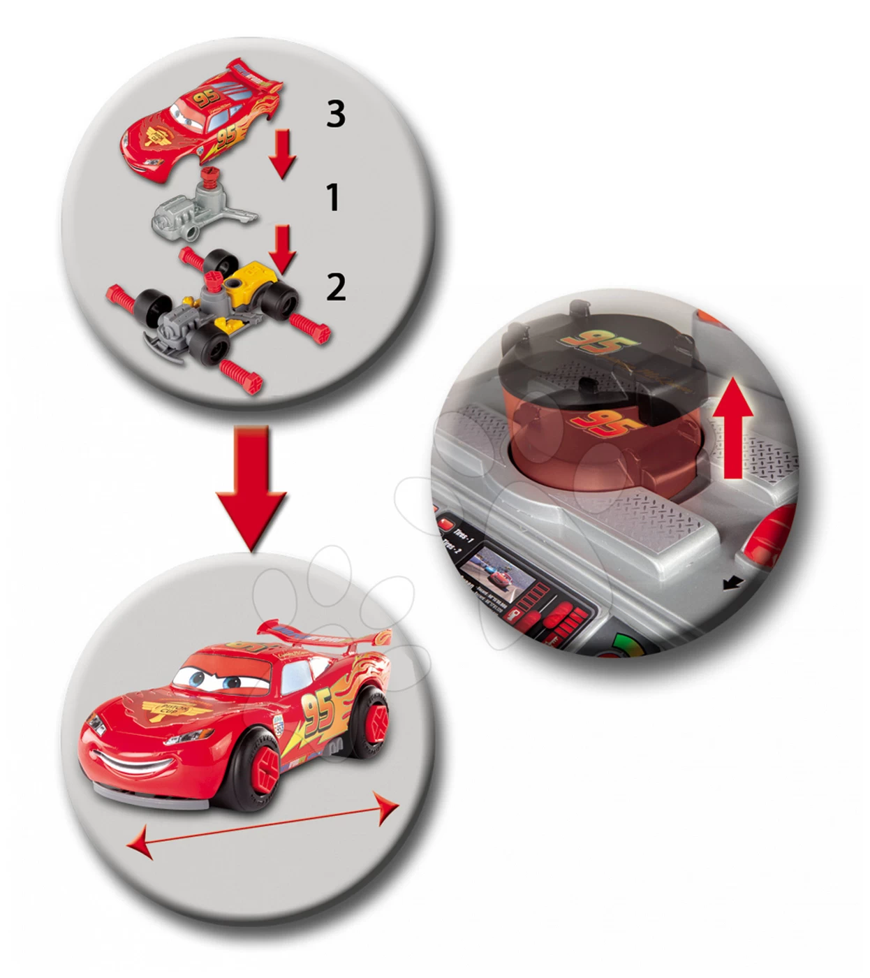 Set Simulator V8 Driver Smoby Elektronisch, Mit Sound Und Licht Und Arbeitswagen Mit Auto McQueen – Bild 7