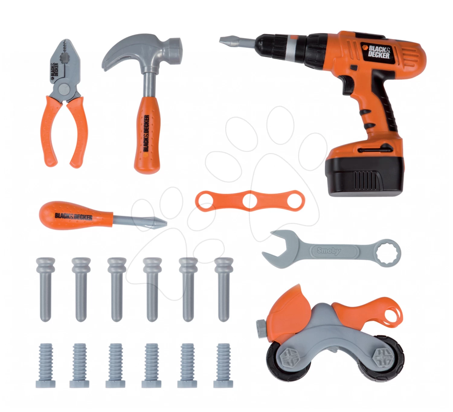 Werkstattset Black & Decker Smoby Mit Mechanischer Bohrmaschine Und Elektronischer Kettensäge – Bild 3