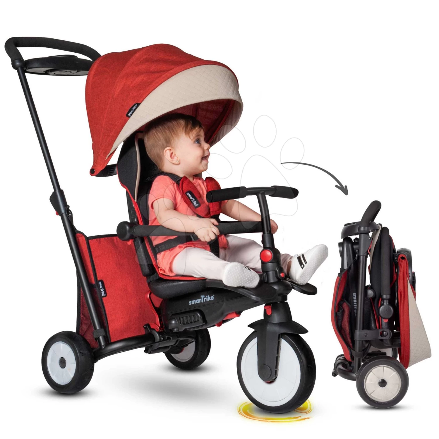 Dreirad Folding SmarTfold 7in1 500 Kinderwagen Melange SmarTrike TouchSteering Rot Gepolstert Mit EVA-Rädern Ab 9 Monaten Als Kinderwagen – Bild 2