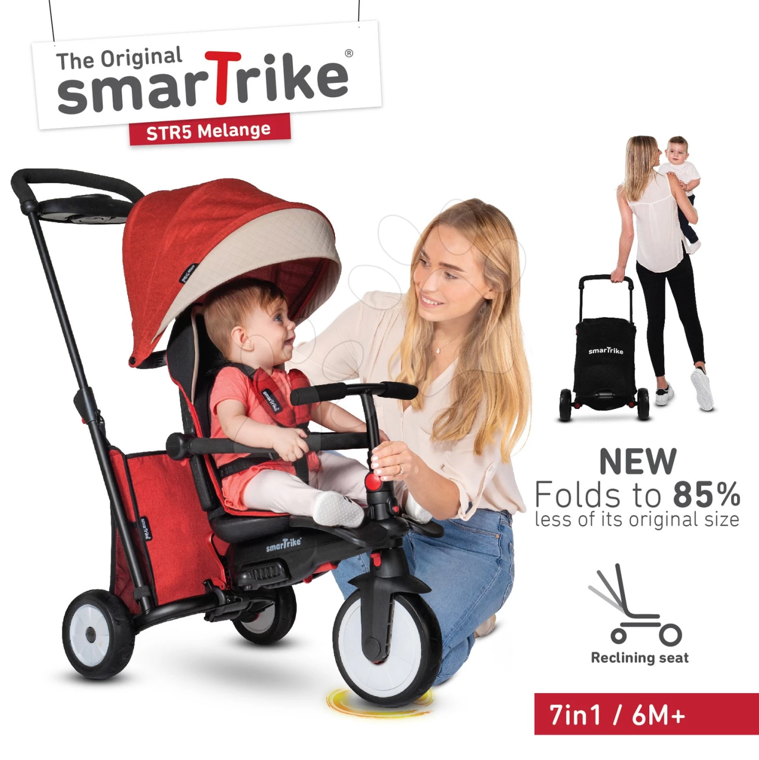 Dreirad Folding SmarTfold 7in1 500 Kinderwagen Melange SmarTrike TouchSteering Rot Gepolstert Mit EVA-Rädern Ab 9 Monaten Als Kinderwagen – Bild 8