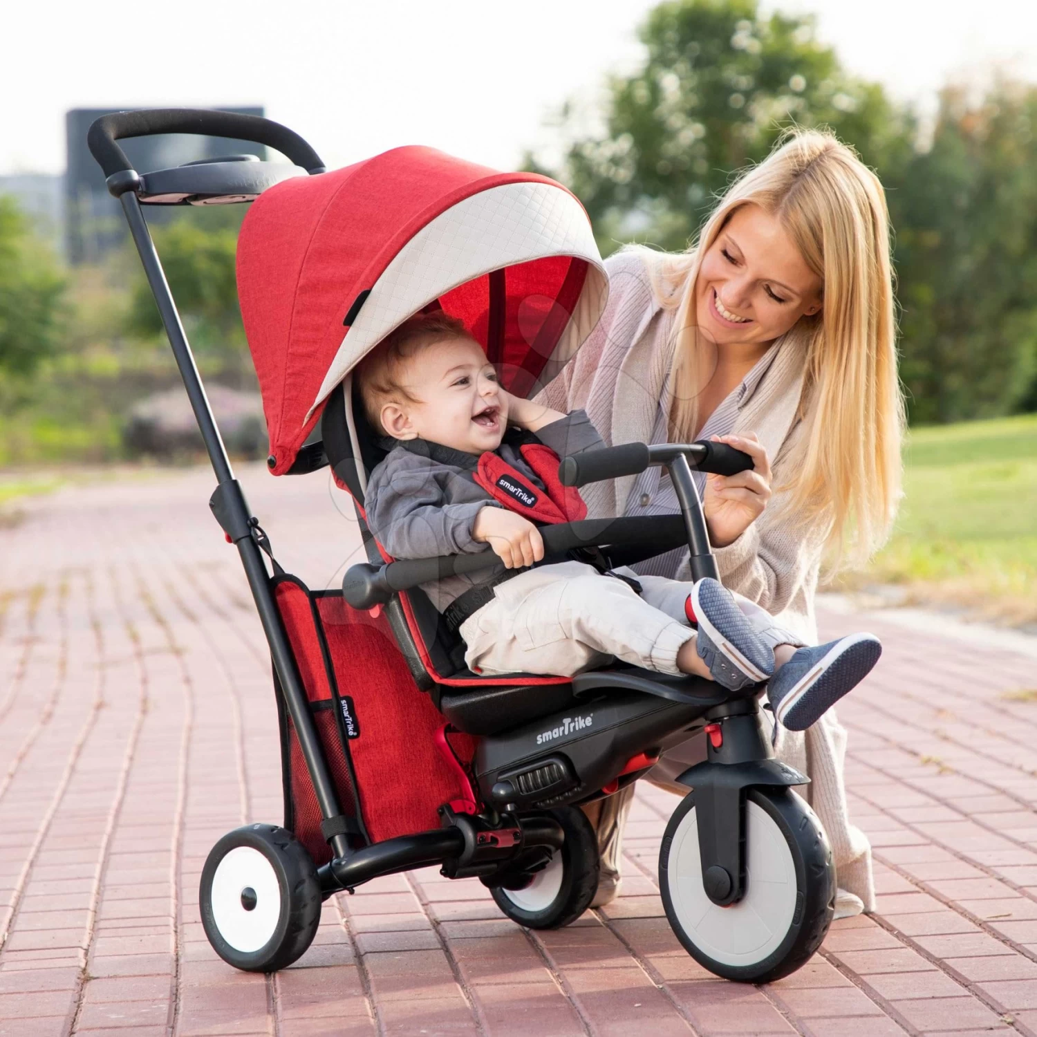 Dreirad Folding SmarTfold 7in1 500 Kinderwagen Melange SmarTrike TouchSteering Rot Gepolstert Mit EVA-Rädern Ab 9 Monaten Als Kinderwagen – Bild 3