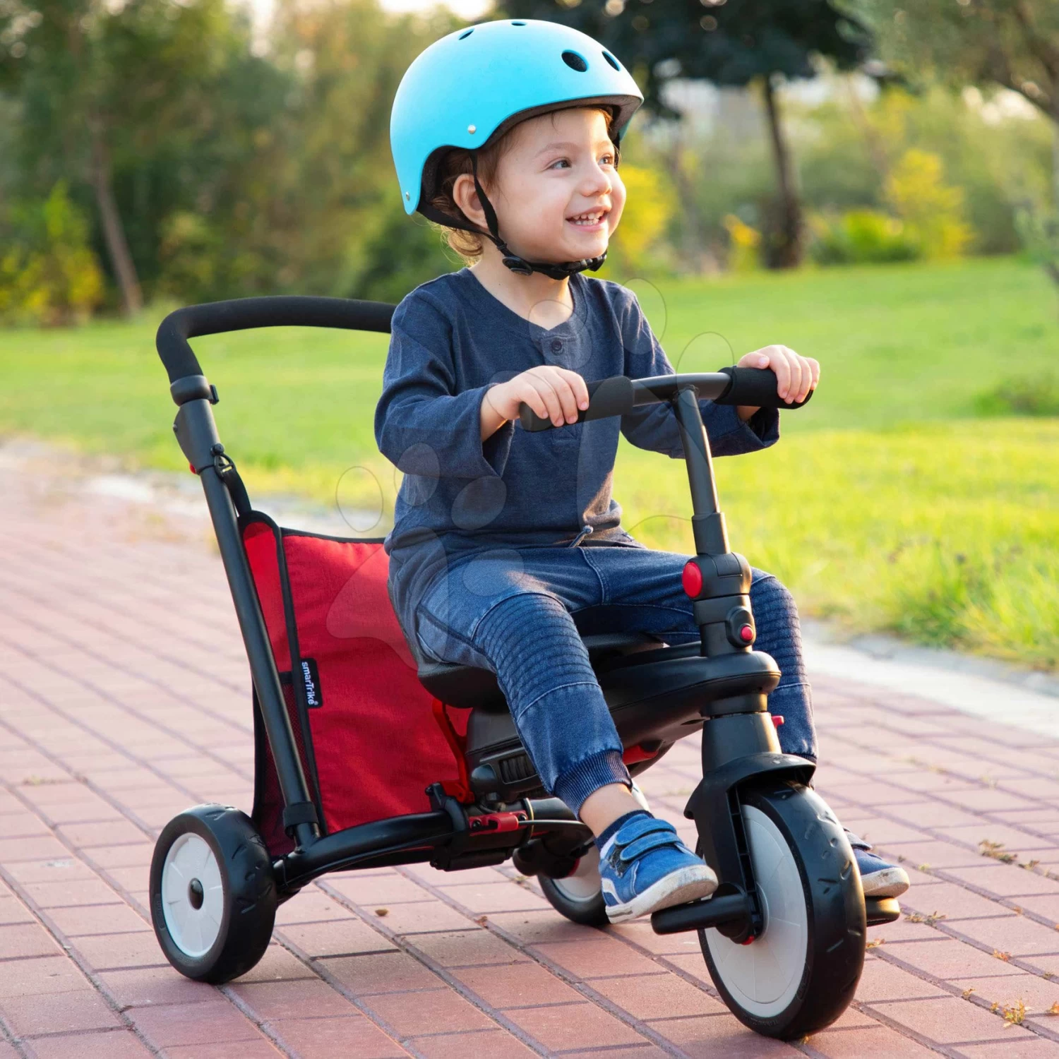 Dreirad Folding SmarTfold 7in1 500 Kinderwagen Melange SmarTrike TouchSteering Rot Gepolstert Mit EVA-Rädern Ab 9 Monaten Als Kinderwagen – Bild 4