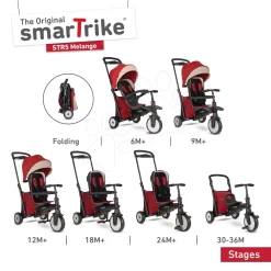 Dreirad Folding SmarTfold 7in1 500 Kinderwagen Melange SmarTrike TouchSteering Rot Gepolstert Mit EVA-Rädern Ab 9 Monaten Als Kinderwagen
