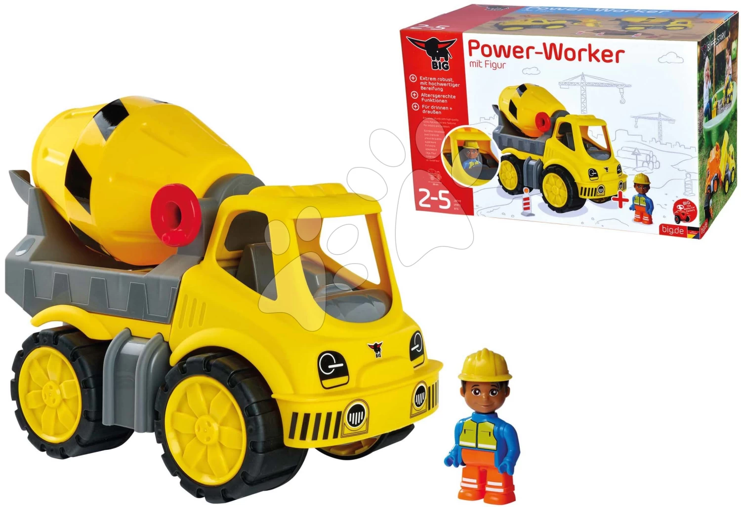Betonmischer Auto Power Worker Cement Mixer+Figurine Big Mit Beweglichen Teilen Und Gummirädern Ab 2 Jahren B54839 – Bild 2