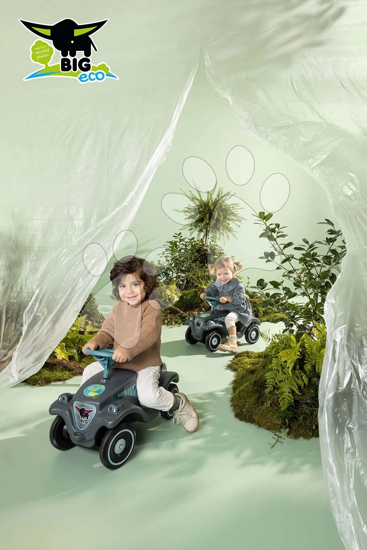 Rutschfahrzeug Auto Bobby Car Classic Eco BIG ökologisch Grau Mit Hupe Und Trendigen Aufklebern Ab 12 Monaten – Bild 3