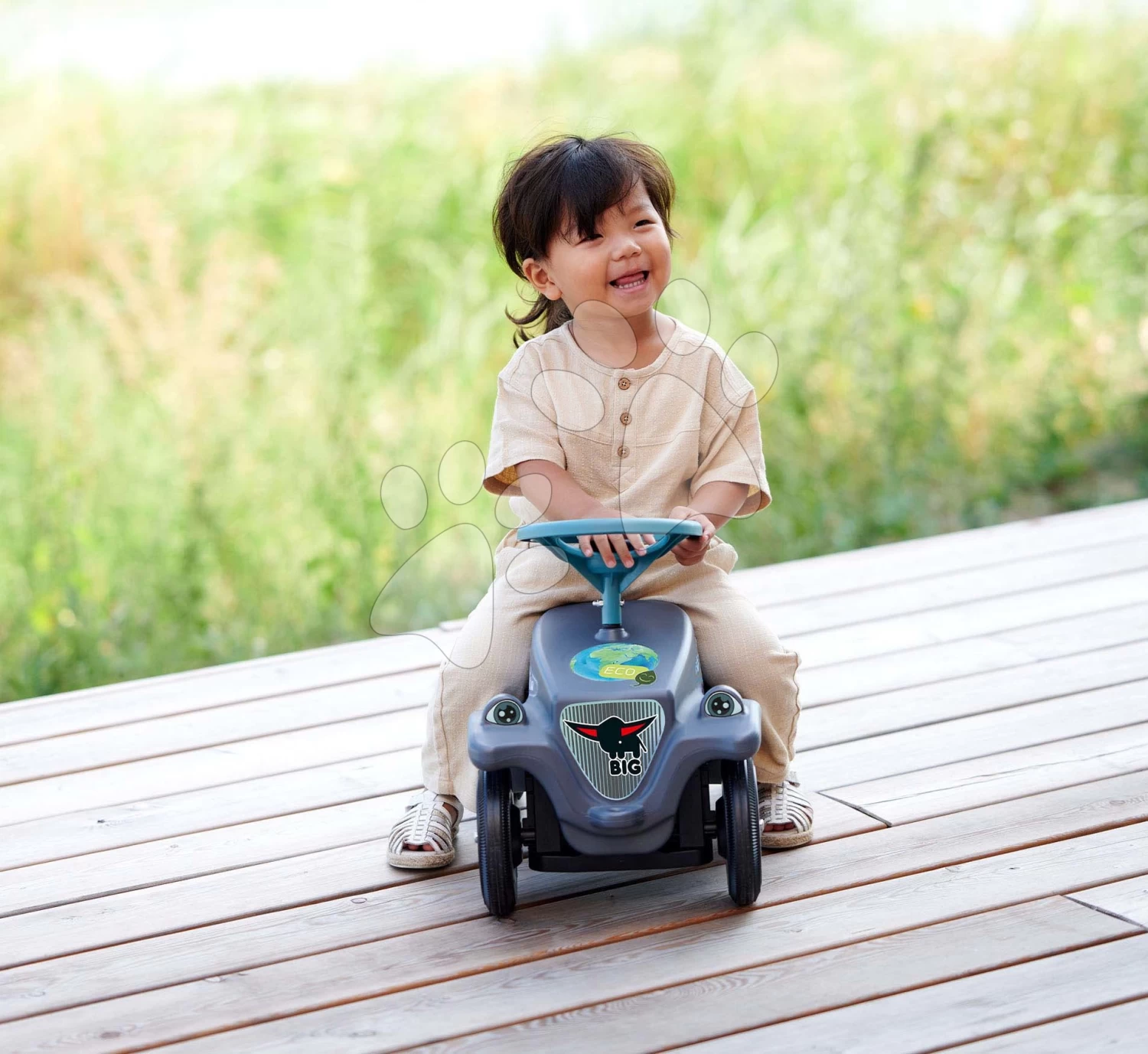 Rutschfahrzeug Auto Bobby Car Classic Eco BIG ökologisch Grau Mit Hupe Und Trendigen Aufklebern Ab 12 Monaten – Bild 11