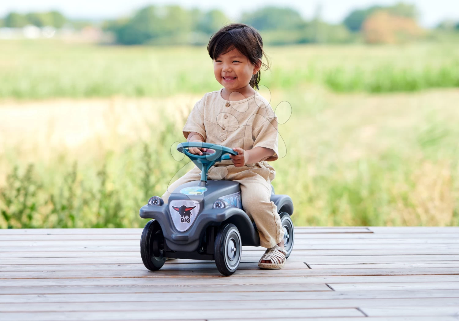 Rutschfahrzeug Auto Bobby Car Classic Eco BIG ökologisch Grau Mit Hupe Und Trendigen Aufklebern Ab 12 Monaten – Bild 13