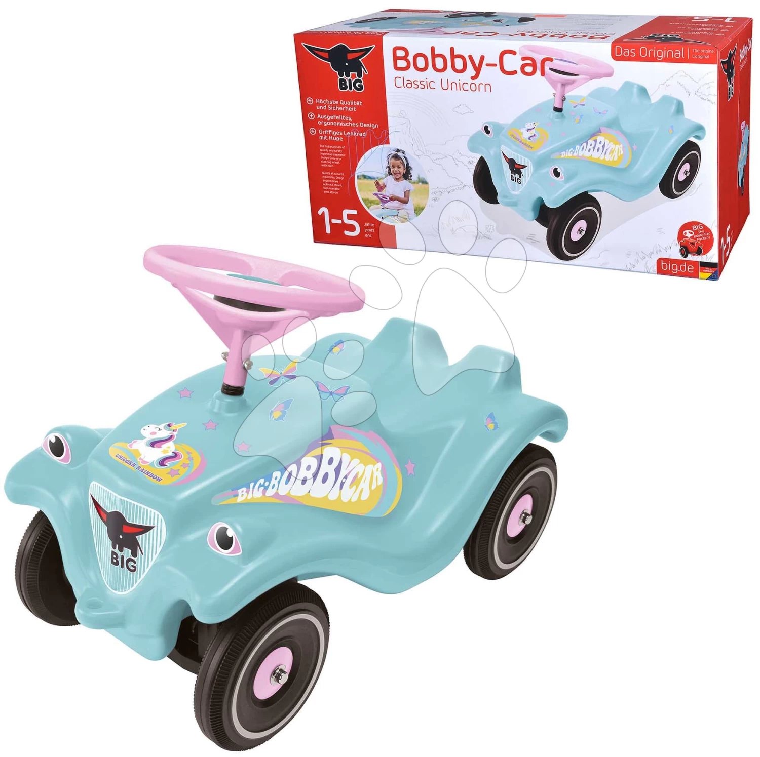Rutscher-Auto Bobby Car Classic Unicorn BIG Ökologisch -Türkis Mit Hupe Und Trendigen Stickern Ab 12 Monaten BIG56138 – Bild 6