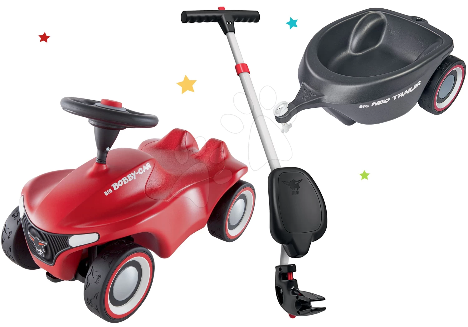 Rutscherset Bobby Car Neo BIG Rot Sound Mit 3-Lagen-Gummirädern Mit Ovalem Anhänger Und Führungsschiene Mit Ergonomischer Rückenle – Bild 5