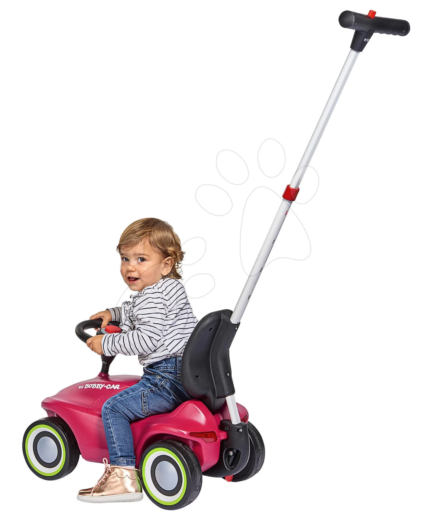 Rutscherset Bobby Car Neo BIG Rosa Sound Mit 3-lagigen Gummirädern Mit Ovalem Anhänger Und Führungsschiene Mit Ergonomischer Rücke – Bild 4