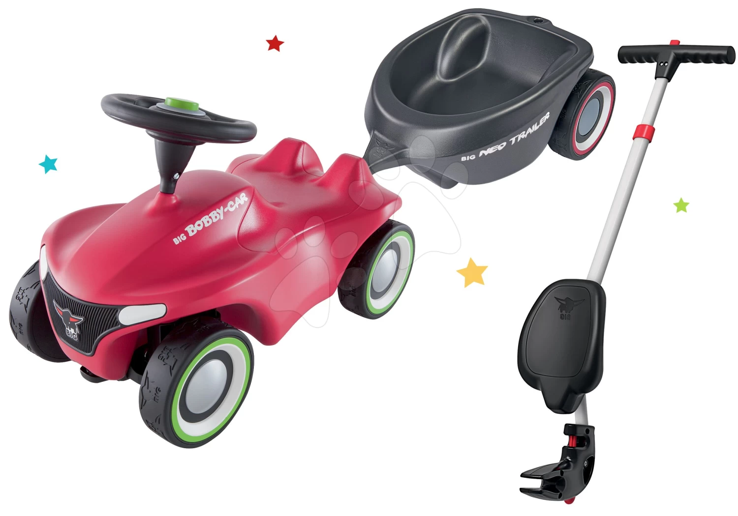 Rutscherset Bobby Car Neo BIG Rosa Sound Mit 3-lagigen Gummirädern Mit Ovalem Anhänger Und Führungsschiene Mit Ergonomischer Rücke