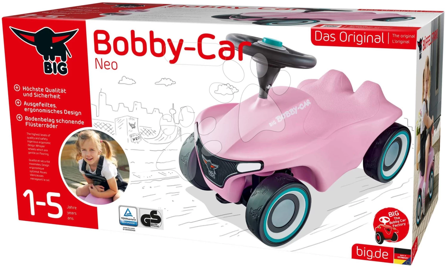 Rutschauto Bobby Car Neo Rosé Big Pink Sound Mit 3-lagigen Gummirädern Und Ergonomischem Sitz Von 1-5 Jahren B56246 – Bild 7