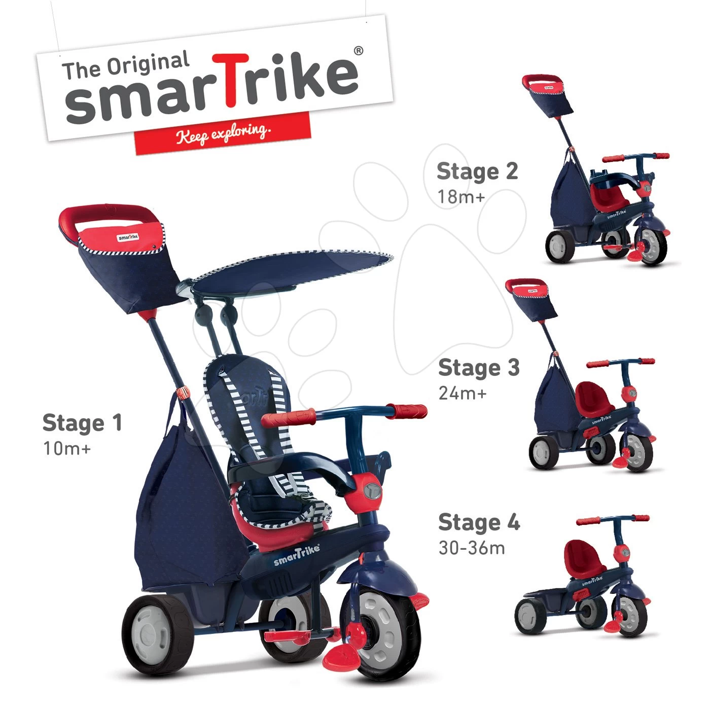 Dreirad Shine 4in1 Blue&Red Touch Steering SmarTrike Blau-rot Ab 10 Monaten