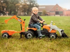 Trettraktor Builder Max Bauarbeiter Smoby Mit Bagger Und Lader Orange