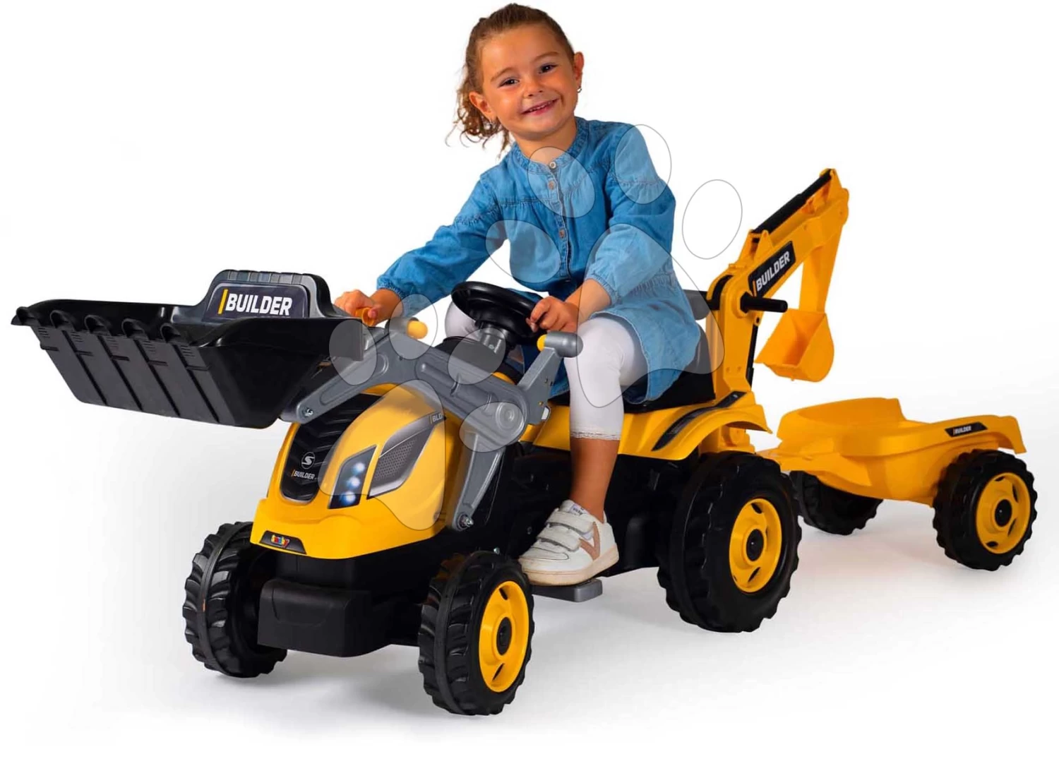 Trettraktor Mit Lader Und Bagger Builder Max Tractor+Trailer Smoby Mit Verstellbarem Sitz Und Ton 182 Cm â Bild 2