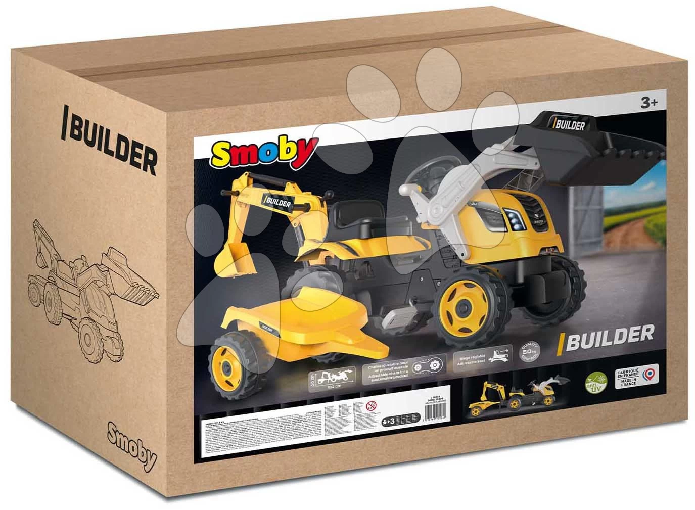 Trettraktor Mit Lader Und Bagger Builder Max Tractor+Trailer Smoby Mit Verstellbarem Sitz Und Ton 182 Cm â Bild 7