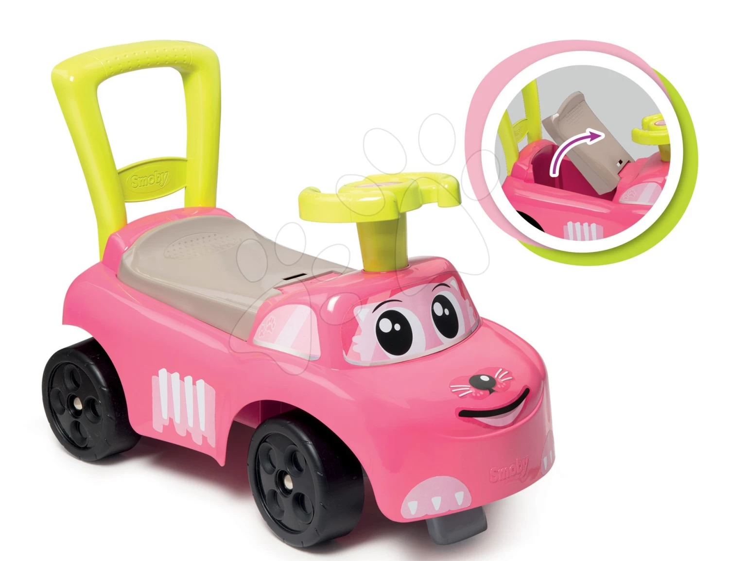 Rutschauto Und Gehehilfe Auto Pink Ride-on 2v1 Smoby Mit Stauraum Und Rückenlehne Lila – Bild 2