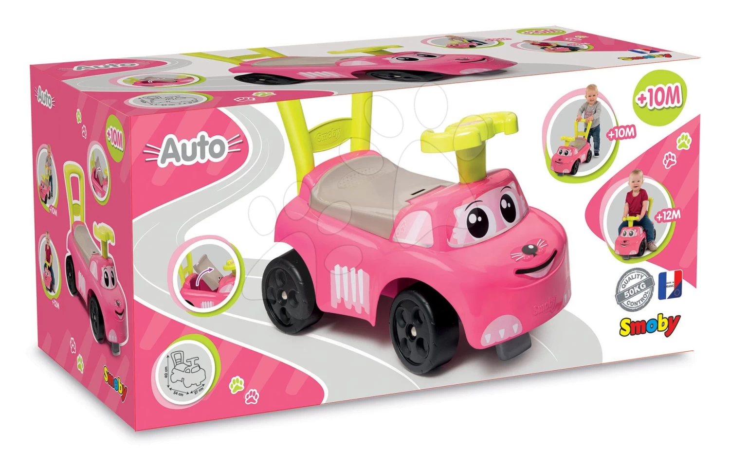 Rutschauto Und Gehehilfe Auto Pink Ride-on 2v1 Smoby Mit Stauraum Und Rückenlehne Lila – Bild 6