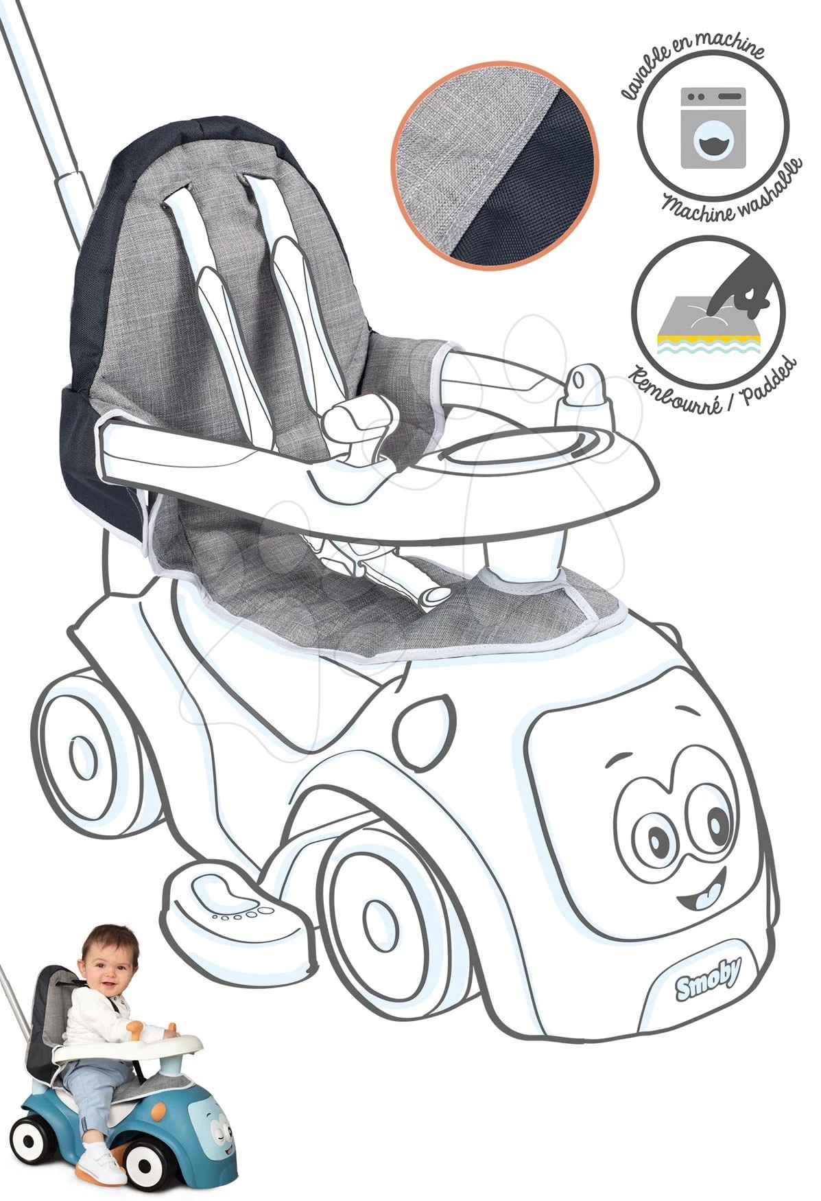 Textilbezug Für Rutschfahrzeuge Maestro Ride-On Smoby Mit Angenehm Weicher Füllung Ab 6 Monaten – Bild 2