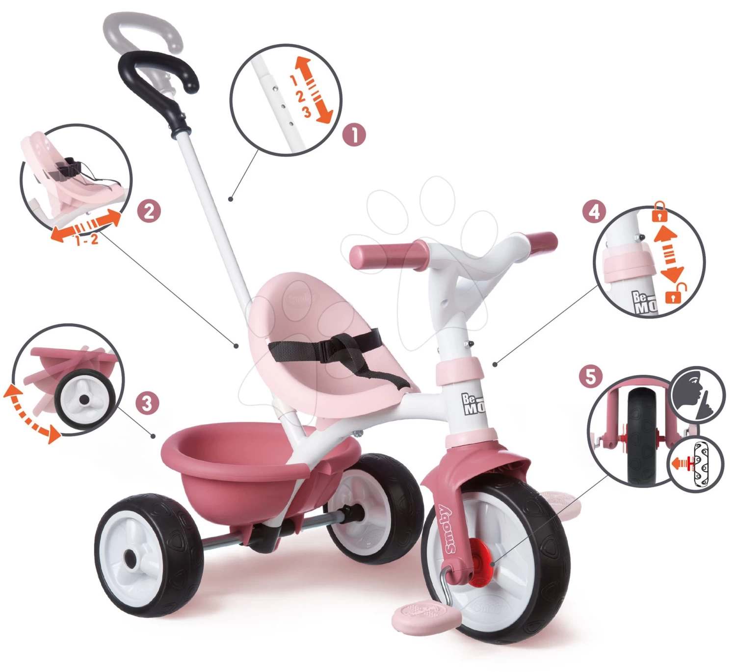 Dreirad Mit Leerlauf Be Move Tricycle Pink Smoby Mit Führungsstab Und EVA-Rädern Rosa Ab 15 Monaten