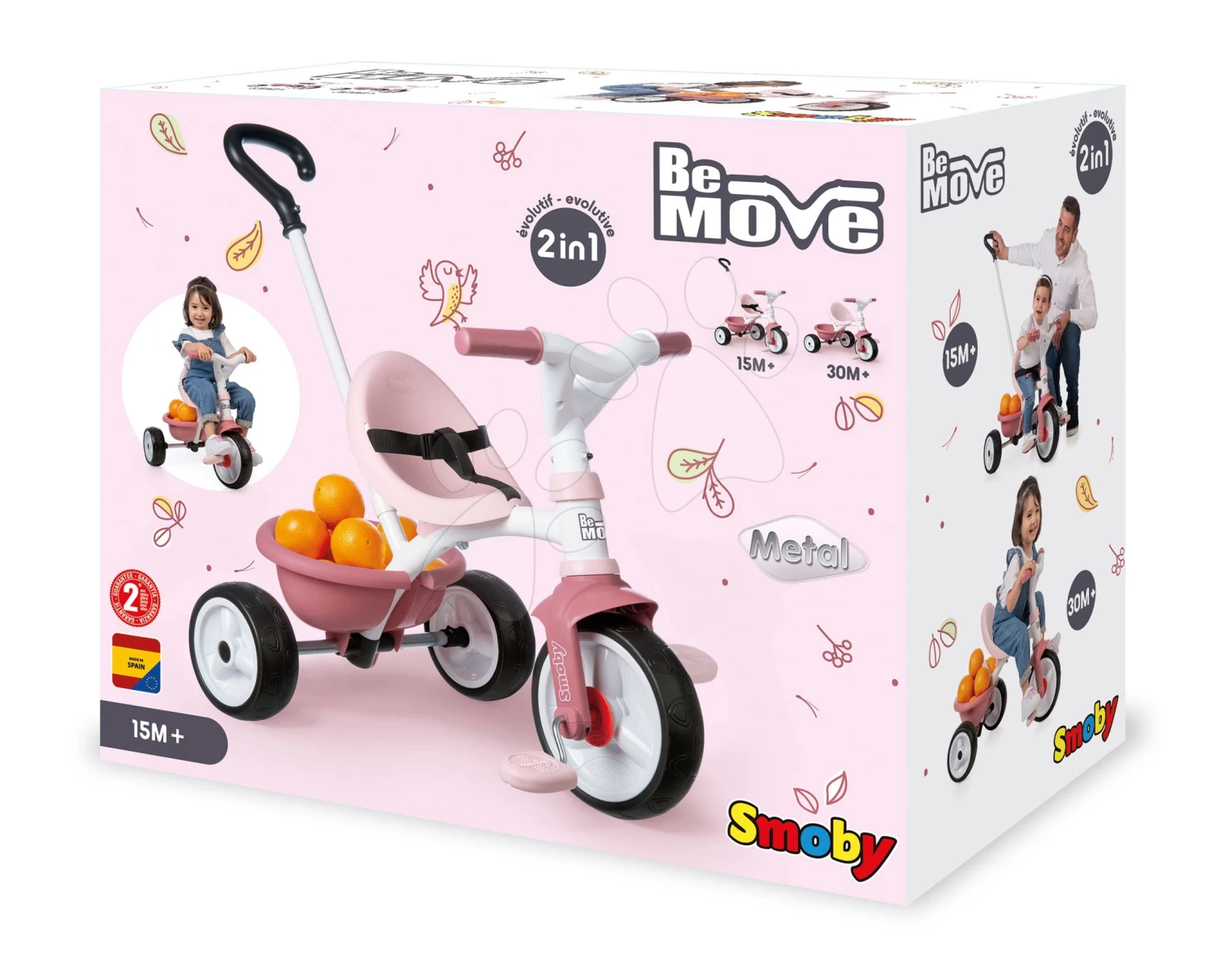 Dreirad Mit Leerlauf Be Move Tricycle Pink Smoby Mit Führungsstab Und EVA-Rädern Rosa Ab 15 Monaten – Bild 9