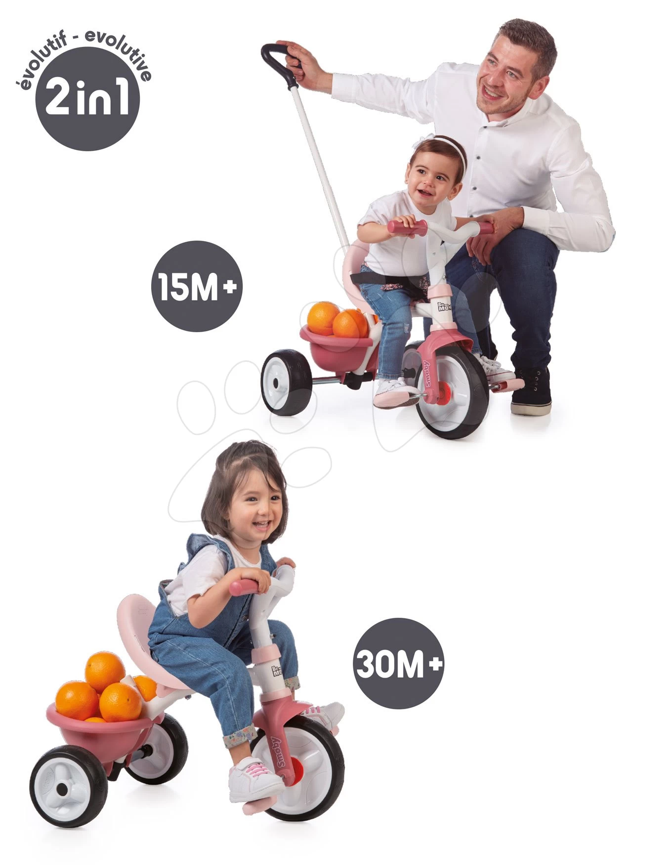 Dreirad Mit Leerlauf Be Move Tricycle Pink Smoby Mit Führungsstab Und EVA-Rädern Rosa Ab 15 Monaten – Bild 19