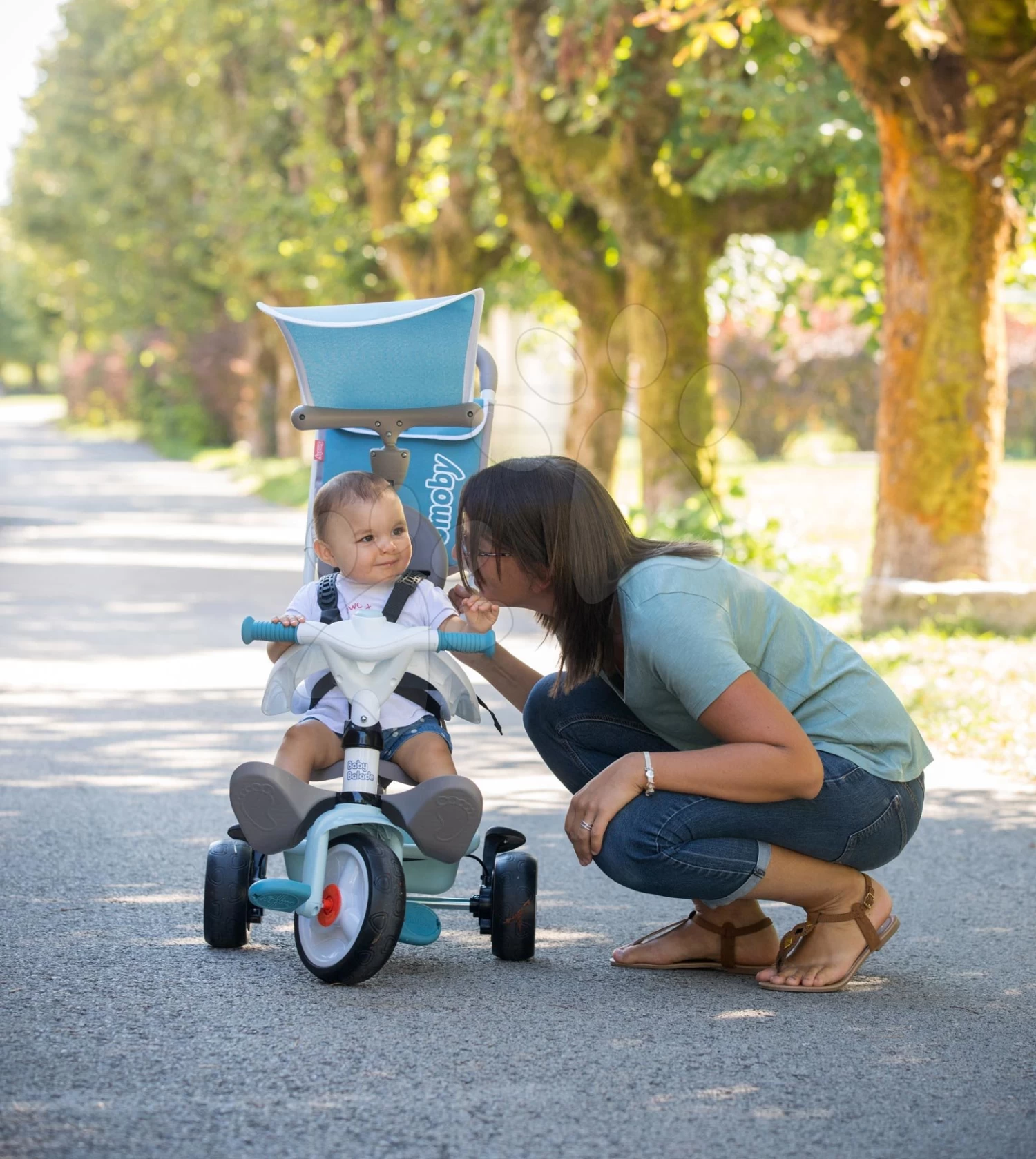 Dreirad Und Kinderwagen In Einem Mit Der Hohen Rücklehne Baby Balade Plus Tricycle Blue Smoby Mit Bremse Und EVA-Rädern Blau Ab 10 Monaten