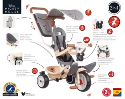 Dreirad Und Kinderwagen In Einem Mit Hoher Rückenlehne Mickey Disney Baby Balade Plus Tricycle Smoby Mit Bremse Und EVA-Rädern Ab 10 Monaten SM741402