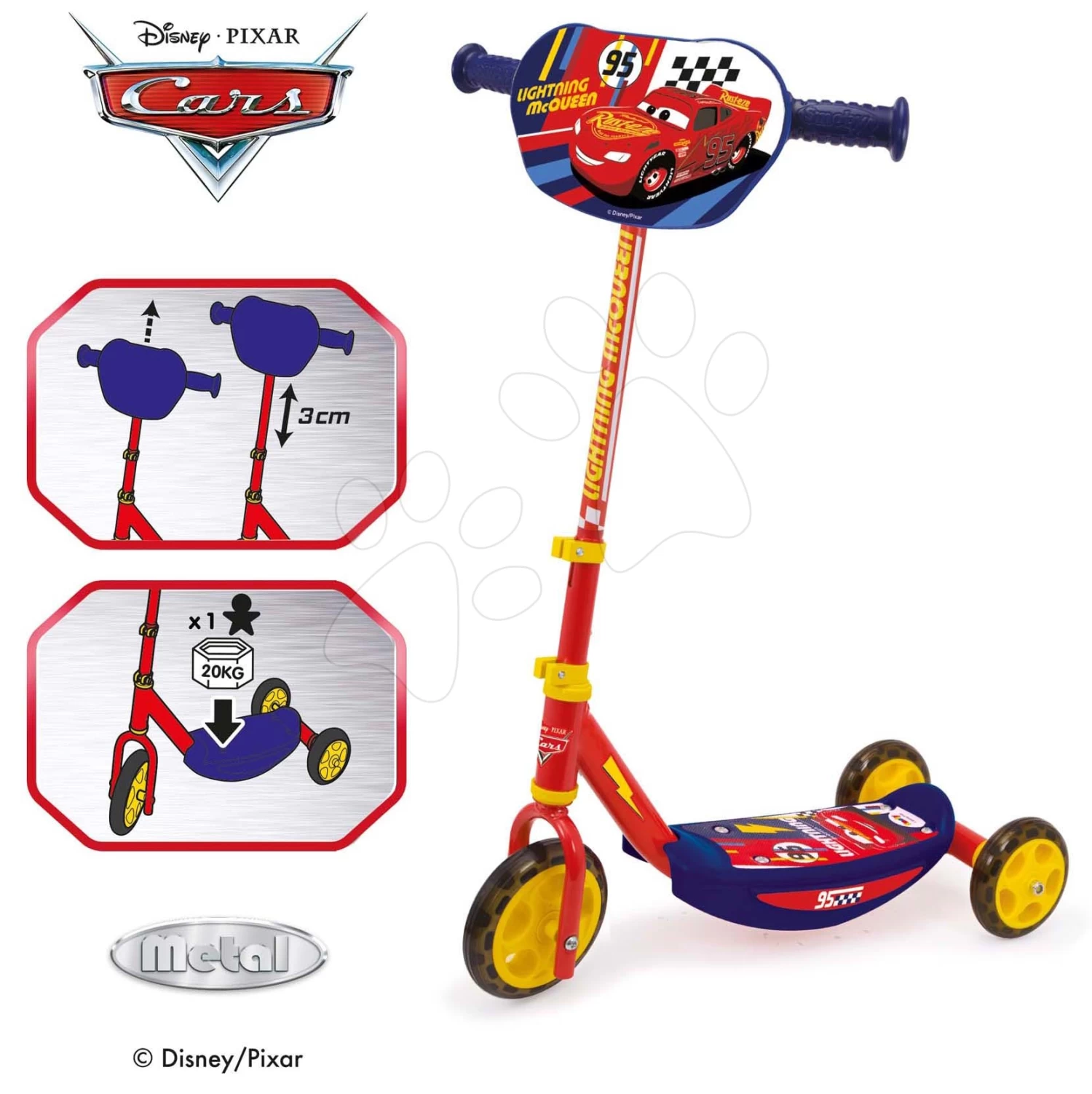 Scooter 3 Räder Cars 3 Wheels Scooter Smoby Mit Höhenverstellbaren Und Rutschfesten Rädern Ab 3 Jahren SM750114