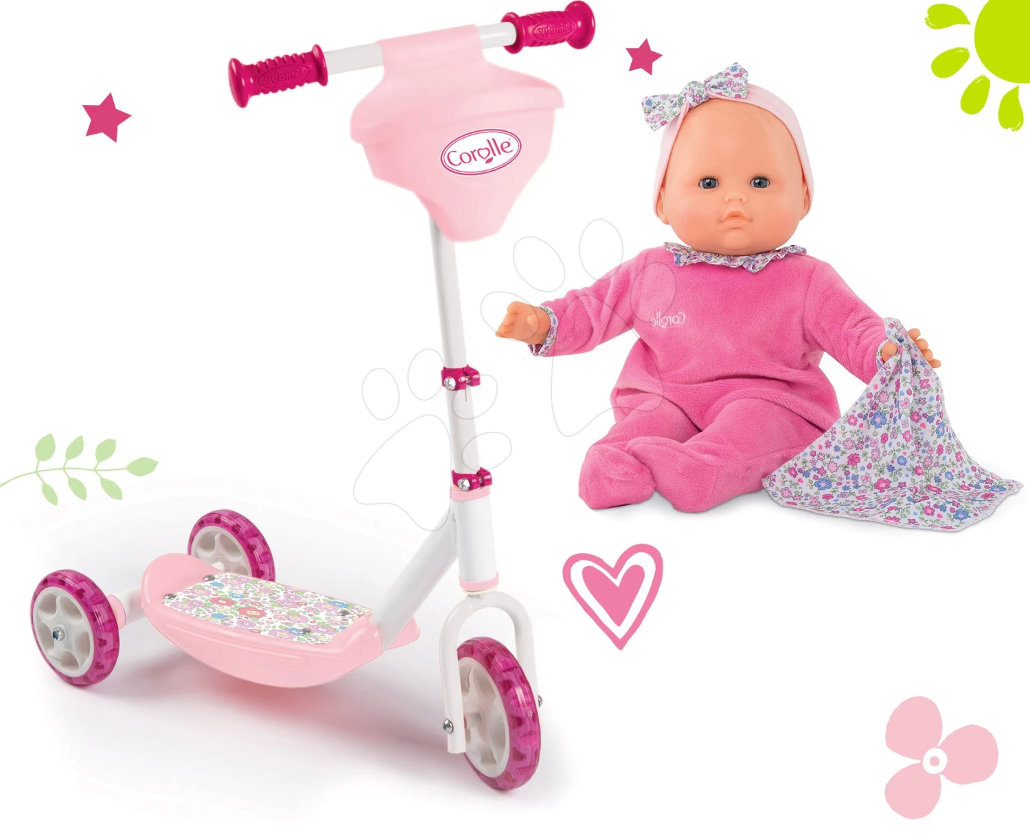 Dreirädriges Roller-Set Corolle Smoby Mit Korb Und Puppe Mit Zubehör – Bild 18