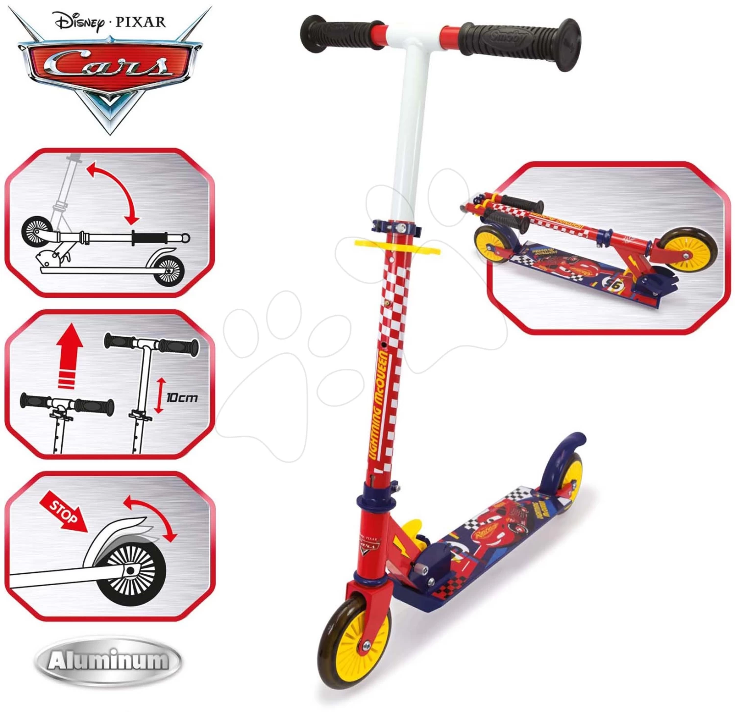 Scooter Cars 2 Wheels Foldable Smoby Faltbar Mit Bremse Höhenverstellbar Max. 83 Cm Ab 5 Jahren SM750337 – Bild 2