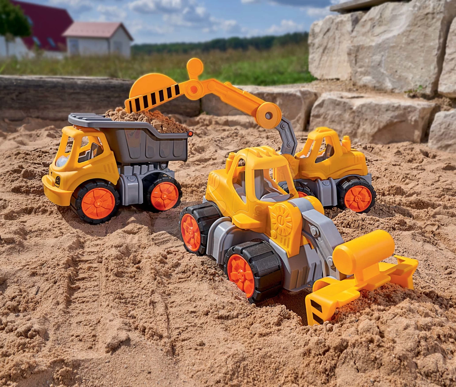 Set Autobahn, Springend Mega Jump Vroom Planet Smoby Mit Spielzeugautos Und Bagger BIG â Bild 6