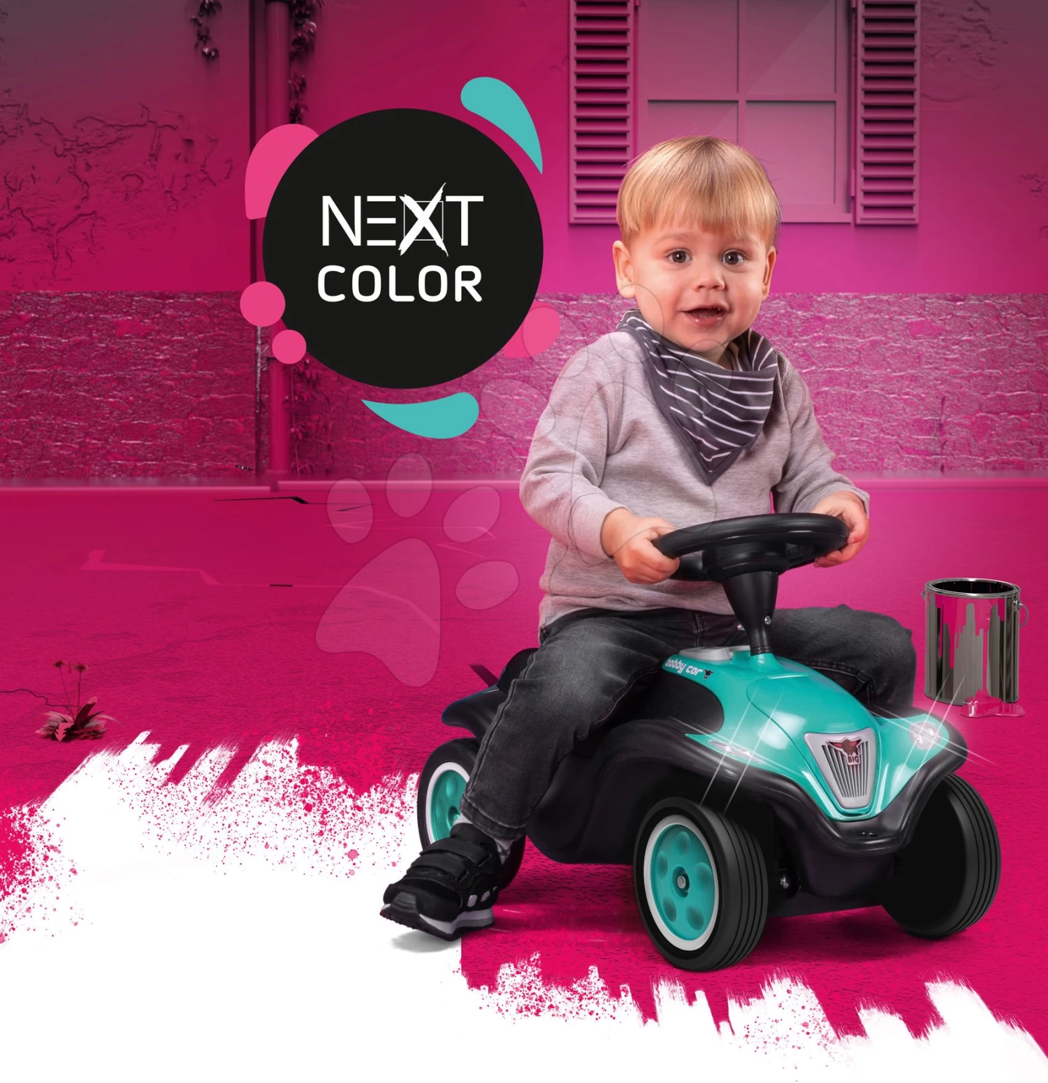 Rutschfahrzeug Bobby Car Next Turquoise BIG Mit LED-Reflektoren Und Elektronischer Hupe Ergonomischer Sitz Mit Velours Ab 12 Monaten â Bild 3
