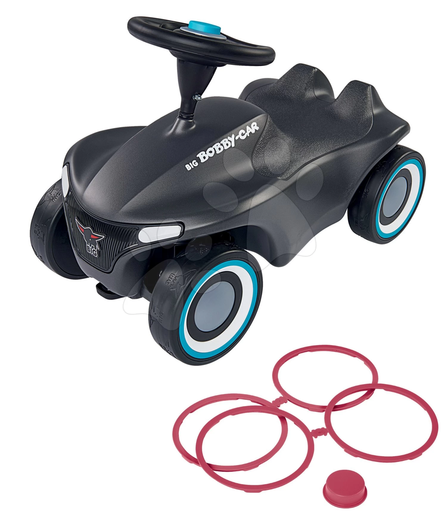 Rutscherset Bobby Car Neo Anthrazit BIG Sound Mit Wechselbaren Farbfelgen Und Führungsstange Mit Ergonomischer Rückenlehne – Bild 14